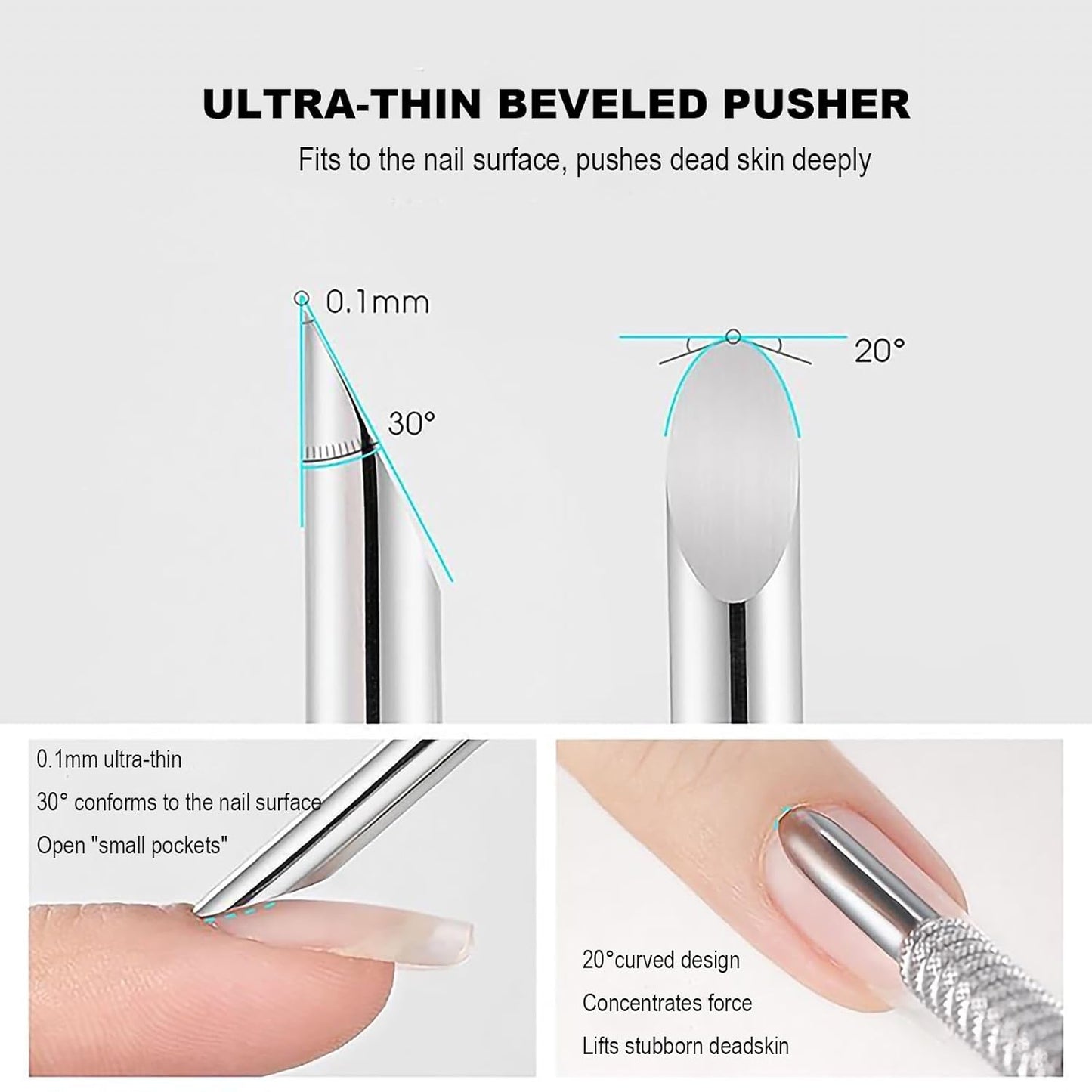 Pre-treatment Cuticle Pusher, Russian Prep Nail Pushers, Dual Ended Cuticle Remover with 100/180 Grit Sandpaper Sheets, Nail Care for Manicure Pedicure Nail Art