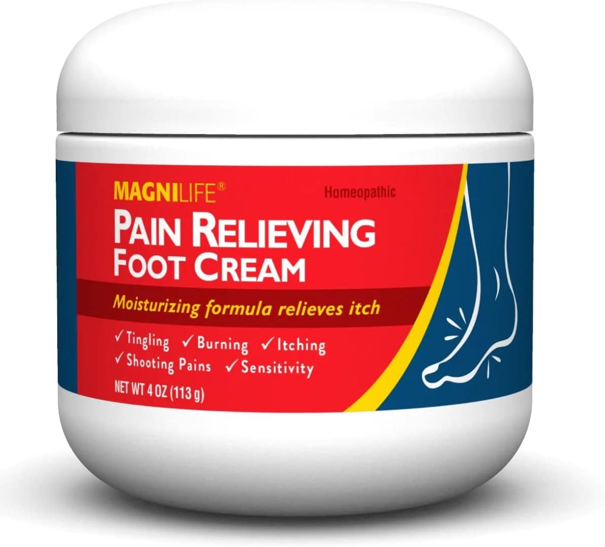 MagniLife Pain Relieving Foot Cream, All-Natural Moisturizing Foot Pain Relief with Beeswax and Eucalyptus to Soothe Soreness, Burning, Tingling, and Sensitivity - 4oz