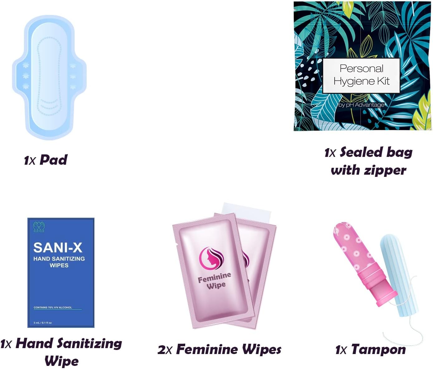 Blue Forest Menstrual Kit All-in-One 50 Pack | Convenience on The Go | Period Kit Pack for Travelling, Tweens & Teenagers or just When You’re Out | Individually Wrapped Feminine Hygiene Product