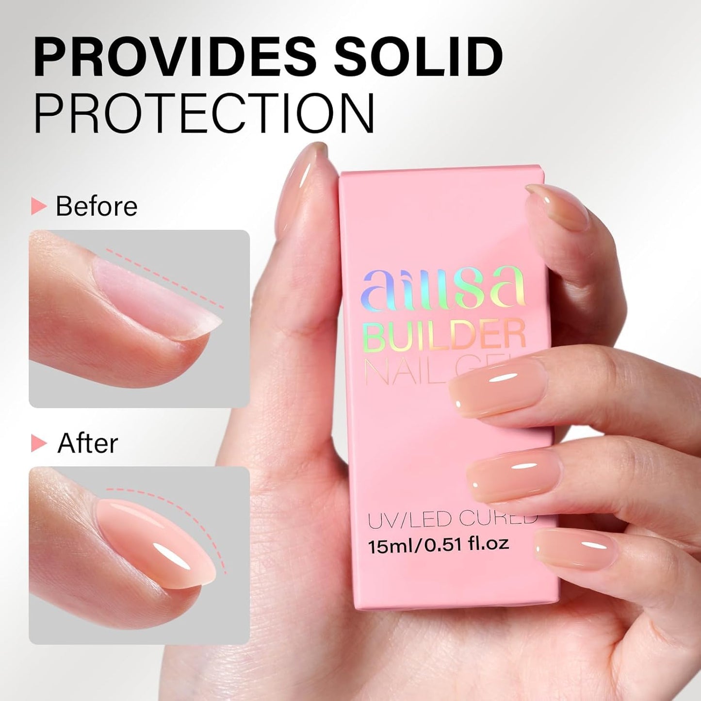 AILLSA Builder Gel Natural Nude 7 In 1 Hard Gel Polish for Nail Thickening Light Color Strengthener Gel Polish Sheer Nude Skin Tone Extension U V Gel for Nail Art Base Coat Needed 0.51 Oz GB93