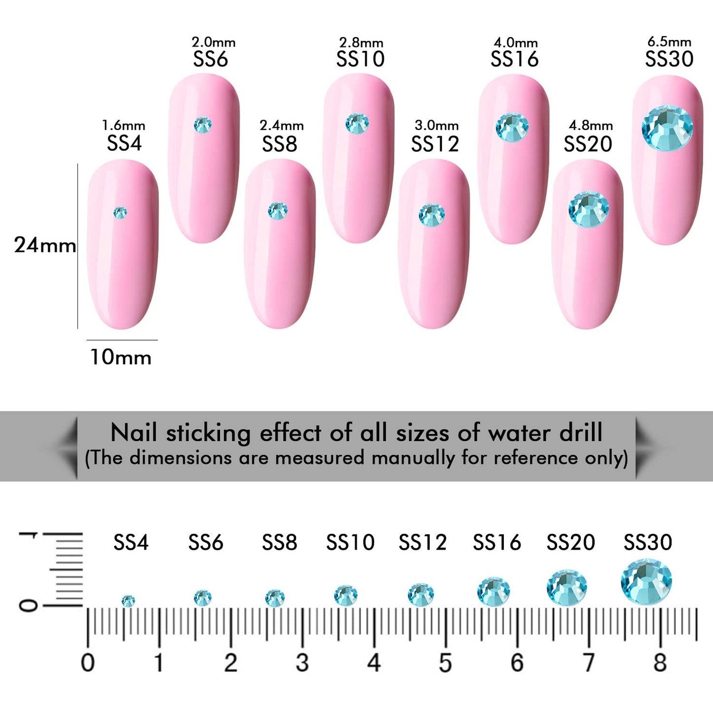 1440Pcs Aquamarine Crystal Rhinestones,Glass Flatback Rhinestones Gemstones for Nail Face Makeup Art Crafts Clothes Decoration -(SS20, 4.8mm,Aquamarine)