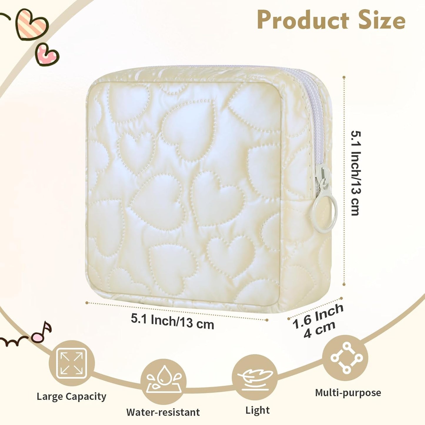 Sanitary Napkin Storage Bag Soft PU Leather Sanitary Pad Bags for Period Teen Period Pads Pouch for Panty Liners, Tampons, Menstrual Cup - White