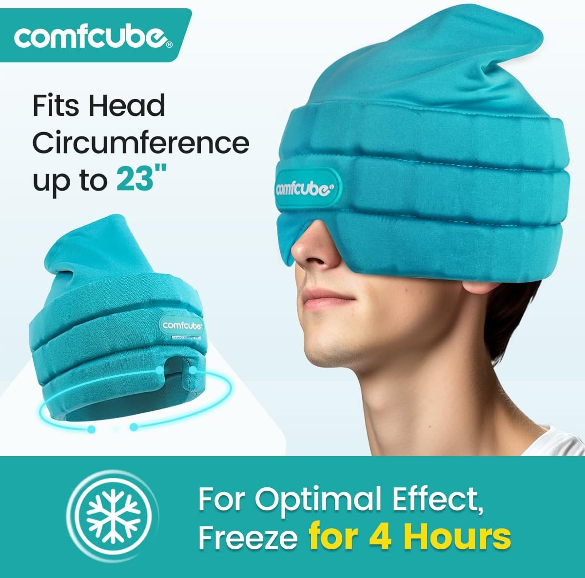 Migraine & Headache Relief Ice Cap, 2 Hours Long Lasting Cold Therapy Wearable & Washable Form Fitting Ice Hat for Sinus & Stress Relief, Puffy Eyes, Severe Migraines, Chemo