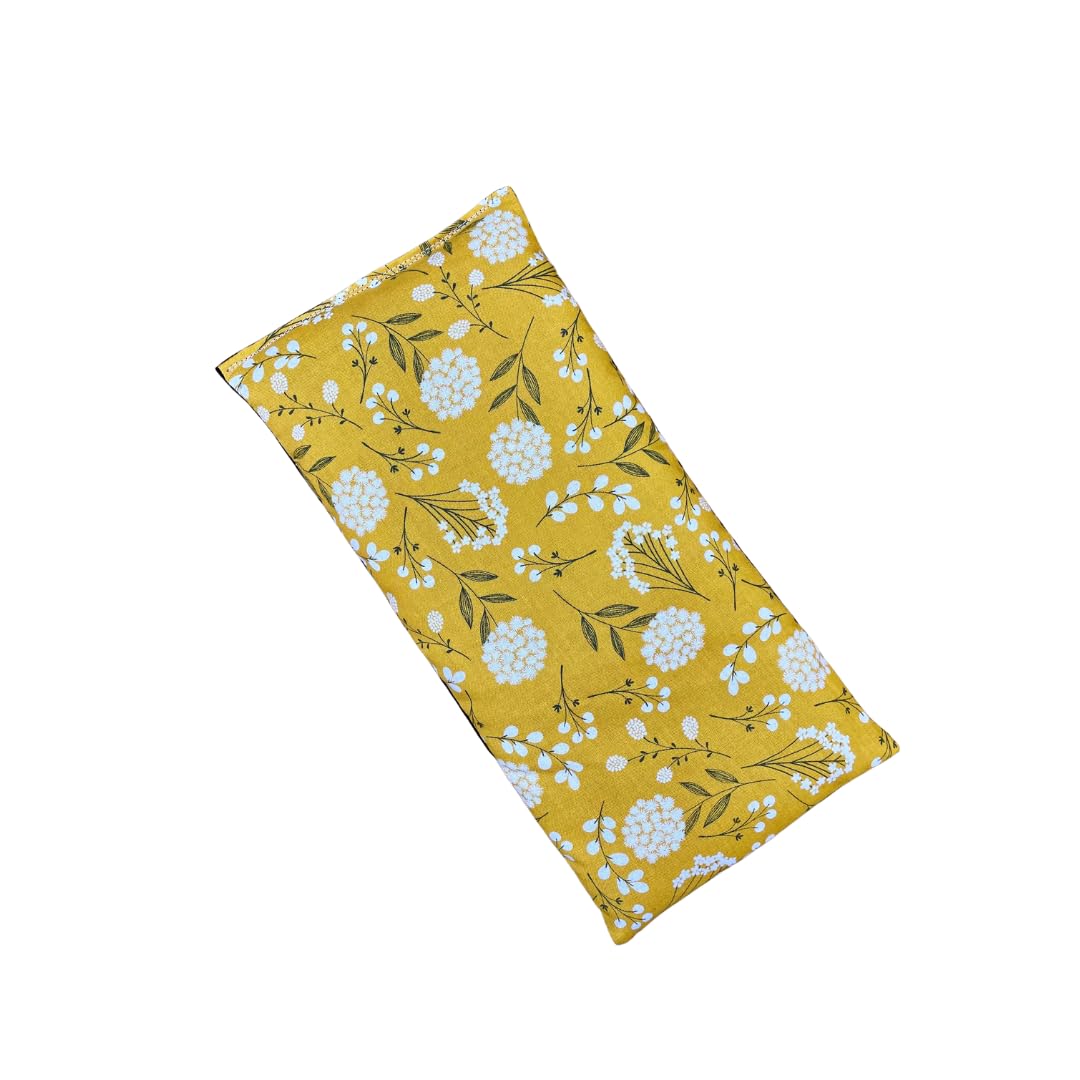 Large Microwave Heating Pad with Flax Seed, Scented or Unscented, Good For Back Pain or Cramps, Moist Heat Therapy or Ice Pack, Microwavable Bean Bag, 6" x 12" (Mustard Floral, Peppermint & Chamomile)