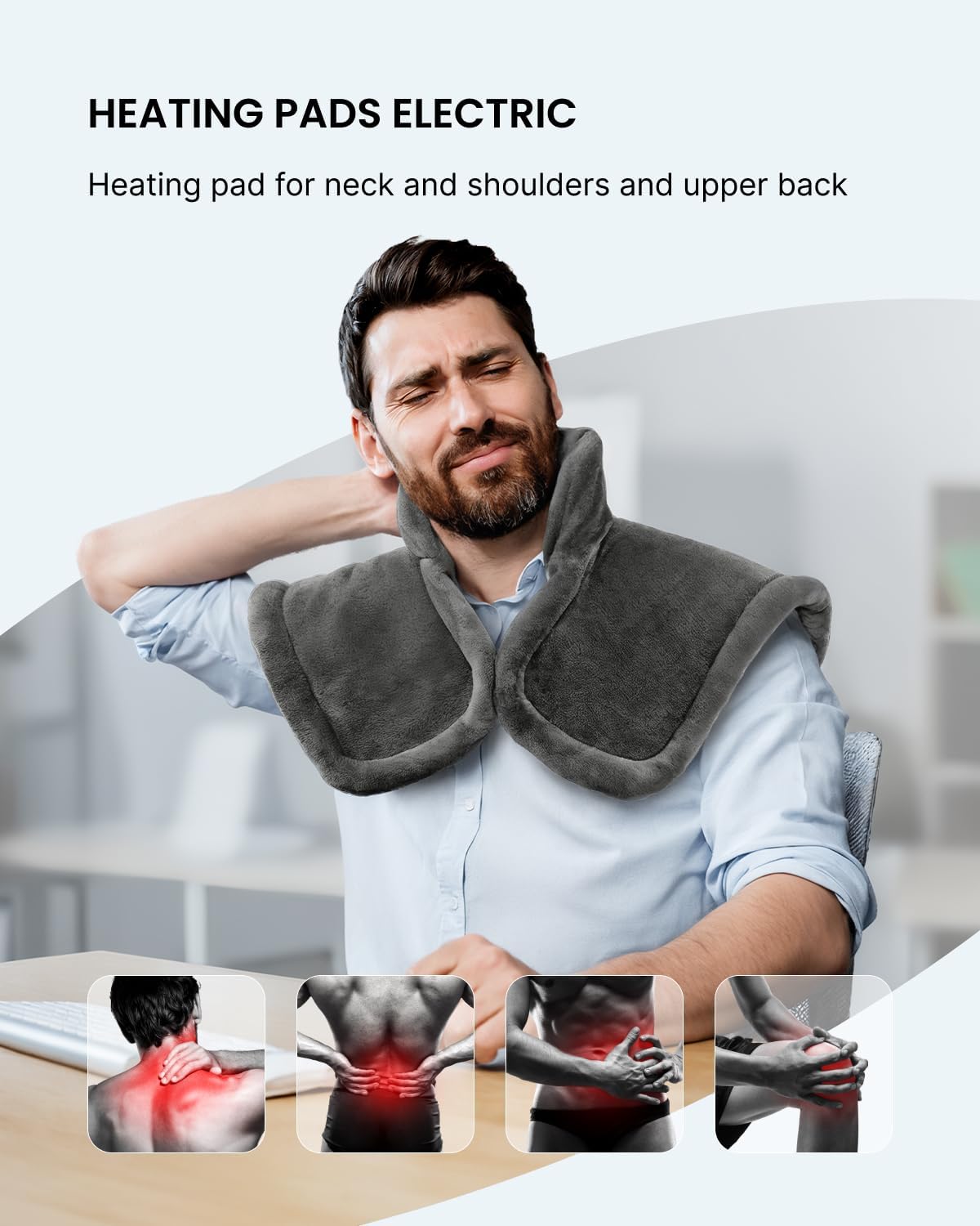 RENPHO Heating Pad for Neck and Shoulders and Back, Birthday Gifts for Women Men, 21"x23" Electric Heated Pad for Pain Relief, Auto Shut Off, ETL Certified, Dark Gray