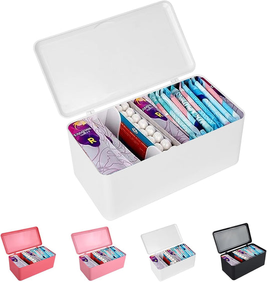 pad and tampon organizer for bathroom,Sanitary Napkin Holder, Pad and Tampon Organizer for Period, Sanitary Napkin Storage Container, White
