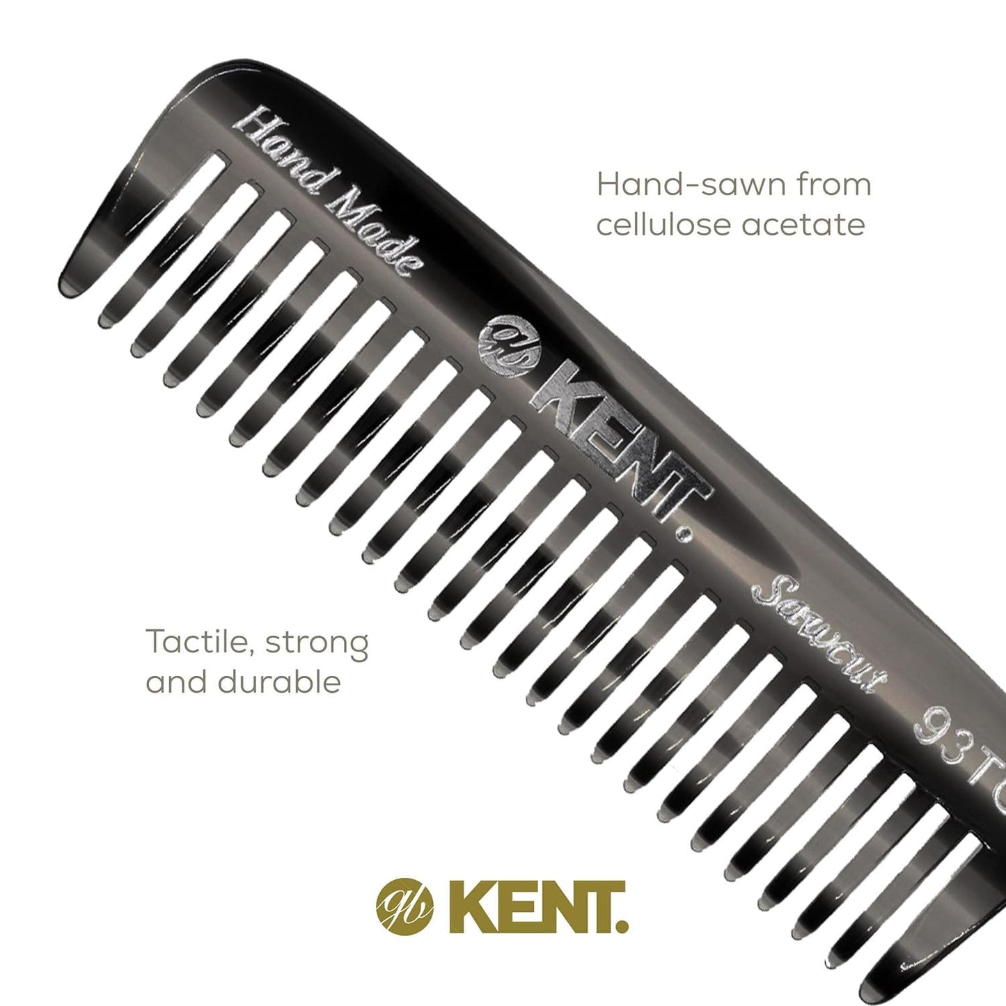 Kent 93T Black Graphite Wide Tooth Men's Comb, for Mustache and Beard ideal for Facial Hair, Small Pocket Sized Travel Detangler Comb, Saw-Cut Hand polished Made in England