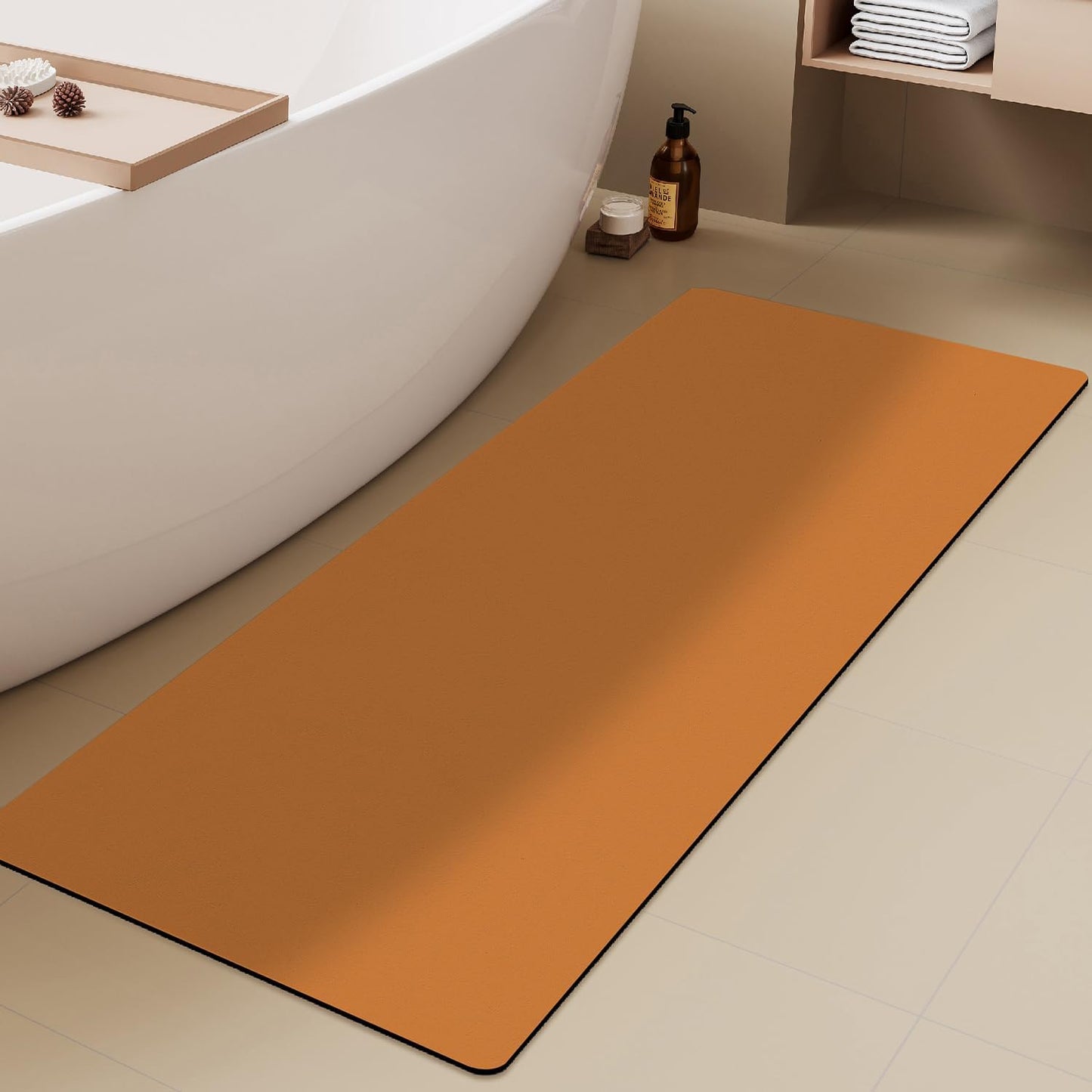 Bathroom Mat Quick Dry, Bathroom Rugs Non Slip Washable Thin Absorbent Bath Mat Fits Under Door Bathroom Floor Mat Perfect for Bath, Shower, or Sink 24"x70" Orange