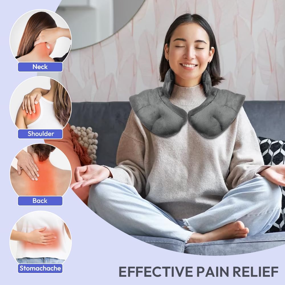 Microwavable Heat Pad for Neck and Shoulders, Weighted Microwave Moist Heating Wrap for Pain Relief Sore Muscle Stress Tension, Heated Wrap with Aromatherapy, Hot & Cold Compress, Grey