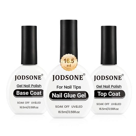 JODSONE 3Pcs 16.5ml Top Coat and Base Coat Set with Nail Glue Gel No Wipe Top Coat Base Nail Glue Gel for Attaching False Nails Securing Decorations Need U V Lamp Cured