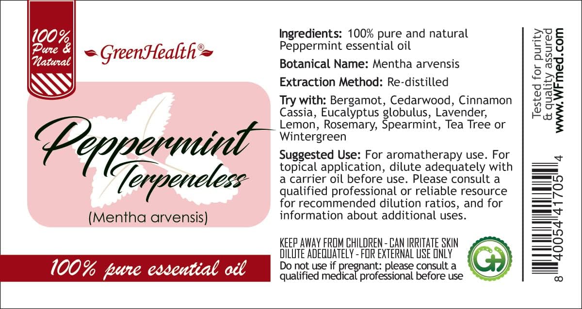 32 fl oz - Peppermint Essential Oil (Terpeneless) 100% Pure - Aluminum Bottle - GreenHealth