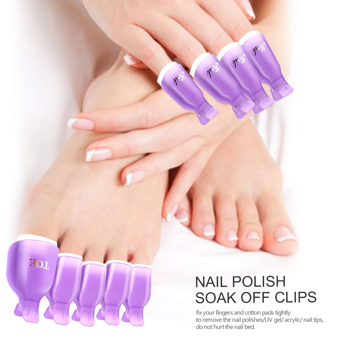 Teenitor Gel Nail Polish Remover Kit - Nail Clips, Remover Pads, Cuticle Peeler, Nail File, Buffer, Brushes & Soak Off Clips for Hands & Toes - Purple
