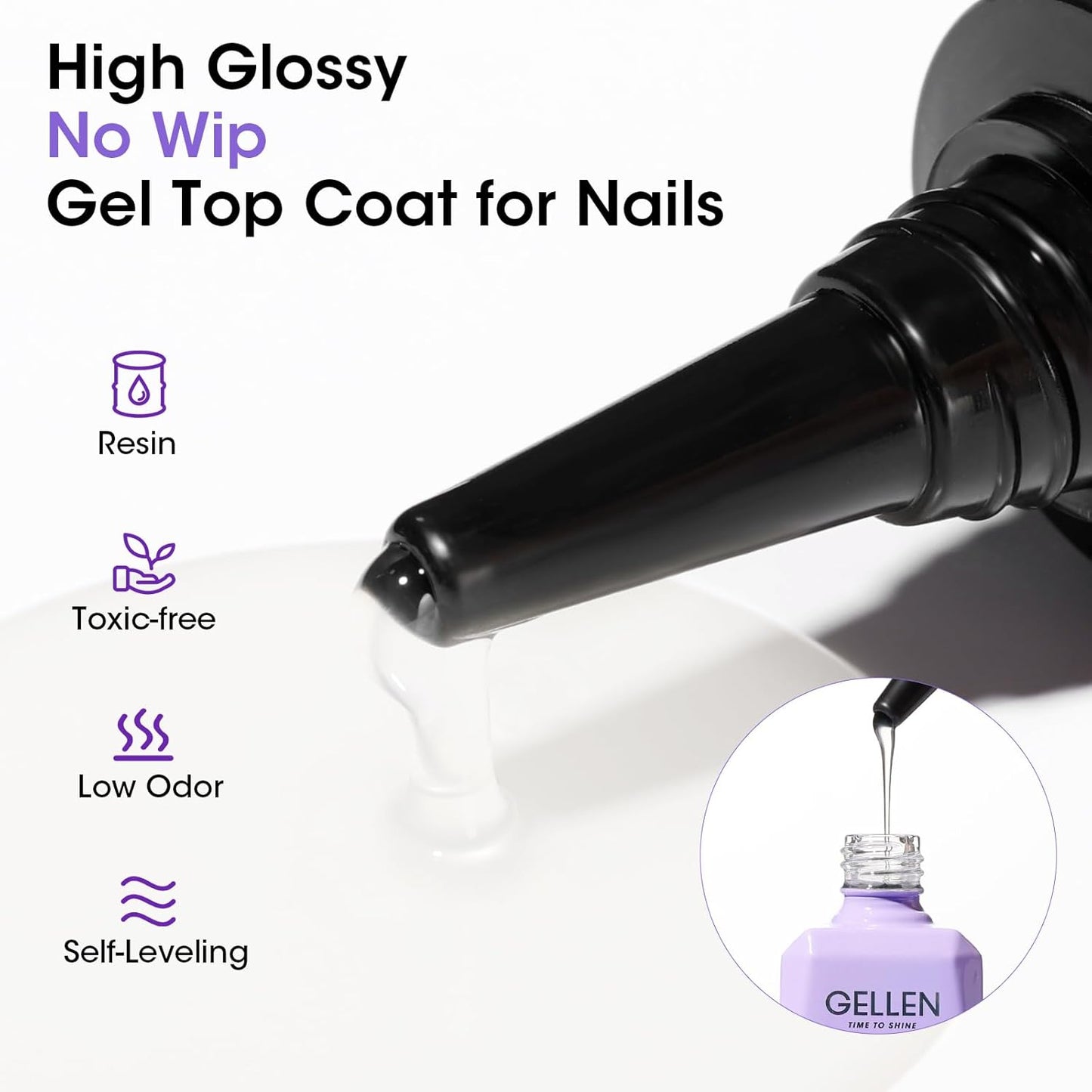 GELLEN 100ml No Wipe Gel Top Coat, High Gloss Long Lasting Clear Color Gel Top Coat U V Light Cured Soak off High Capacity for Salon
