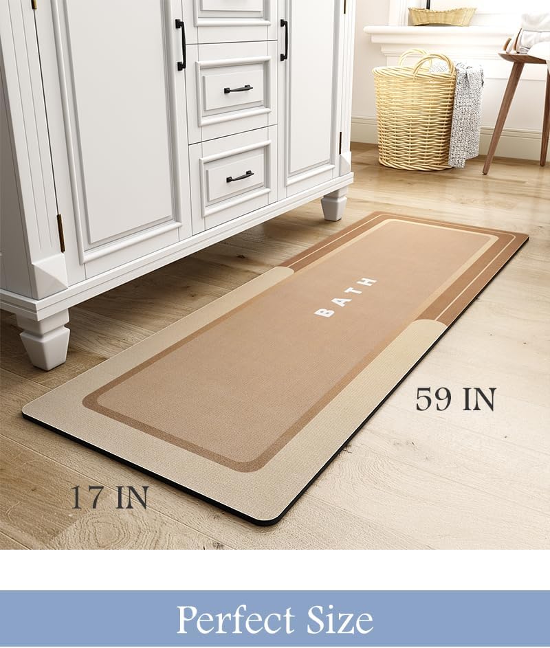 MontVoo Non Slip Bath Mat - Super Absorbent, Stain Resistant, Quick Dry - 17"x50" Brown