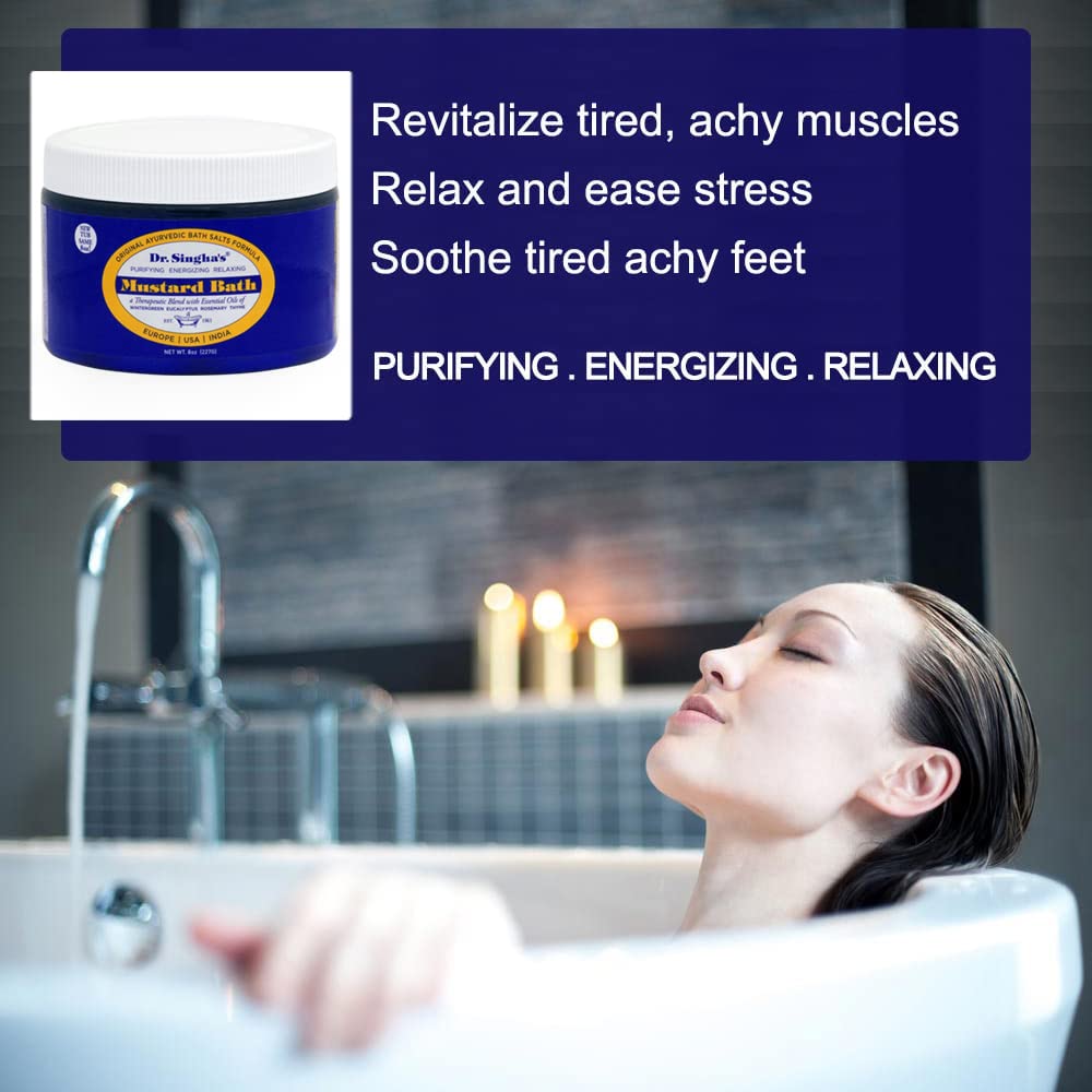 Dr. Singha's Mustard Bath Salts - 8 oz Herbal Bath Soak with Essential Oils for a Relaxing and Rejuvenating Experience - Made in USA