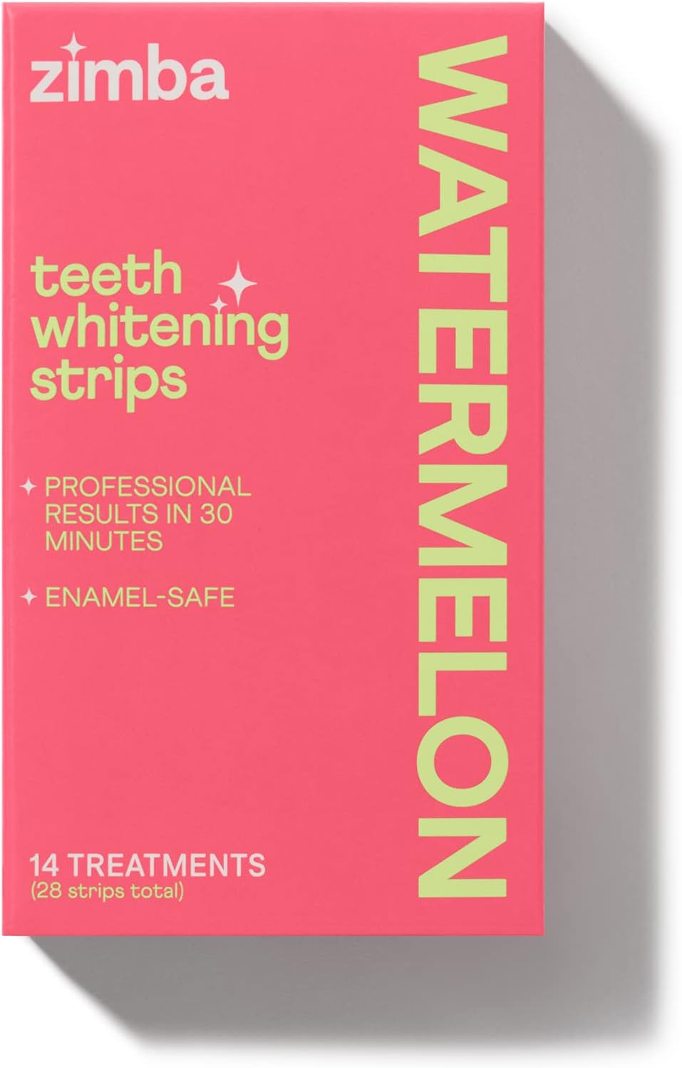 Zimba Watermelon Flavored Teeth Whitening Strips | Vegan, Enamel Safe Hydrogen Peroxide Teeth Whitener for Coffee, Wine, Tobacco, and Other Stains | 14 Day Treatment | Watermelon