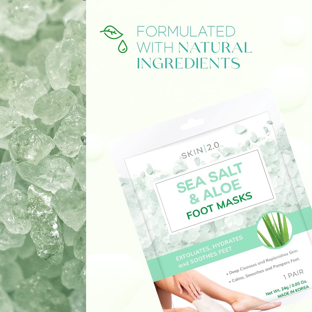 Sea Salt & Aloe Foot Masks - Cracked Heel Treatment, Soothing & Hydrating, Exfoliating Foot Mask - Dermatologist Tested Korean Skincare - Clean Beauty, Cruelty-Free, All Skin Types - 3 Pairs