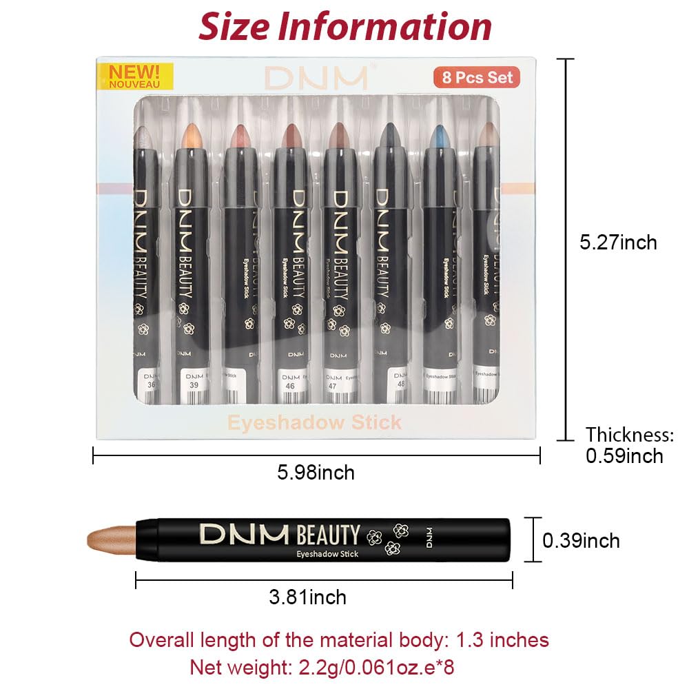 evpct 8Pcs Cream Eye Shadow Brightener Sticks Set for Eyes, Silver Sand Gold Orchid Rose Mocha Deep Mauve Midnight Royal Blue Stone Shimmer Matte Pencil Eye shadow Crayon Stick Palette Makeup Set07