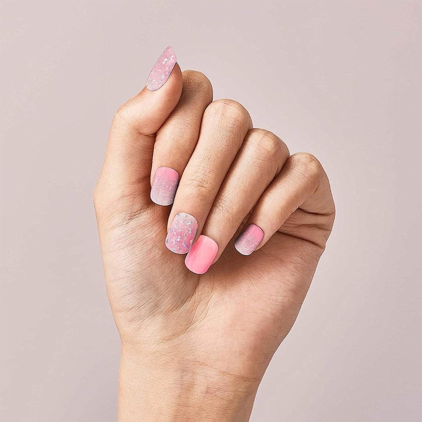Gloss Nail Strips|Uv Free|22 Pcs,Gel Nail Stickers|Long Lasting Two Weeks and Easy to Apply&Remove|Pink Sequins 1