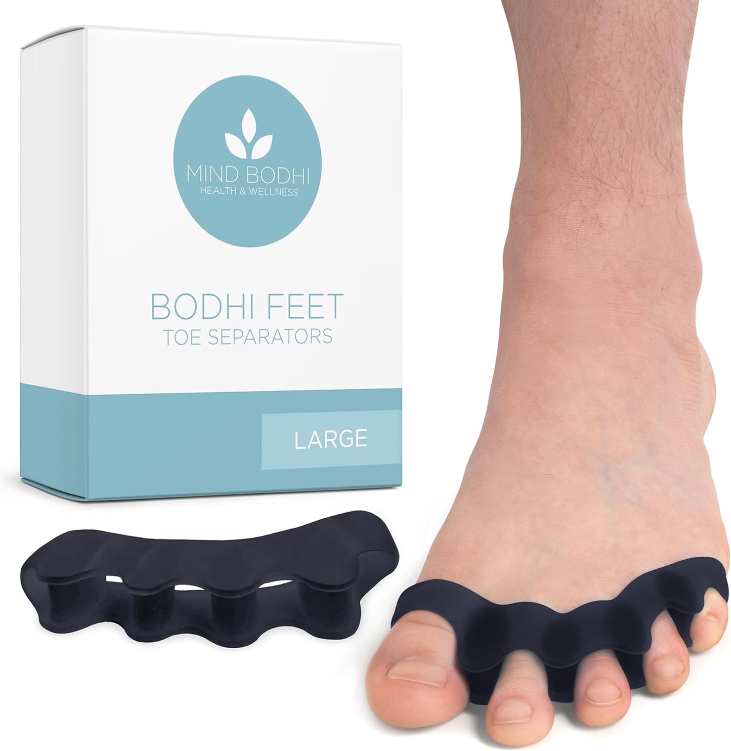 Mind Bodhi Toe Separators/Toe Spacers - For Men and Women - Correcting Bunions and Restoring Toes to Their Original Shape - Large Size – Black