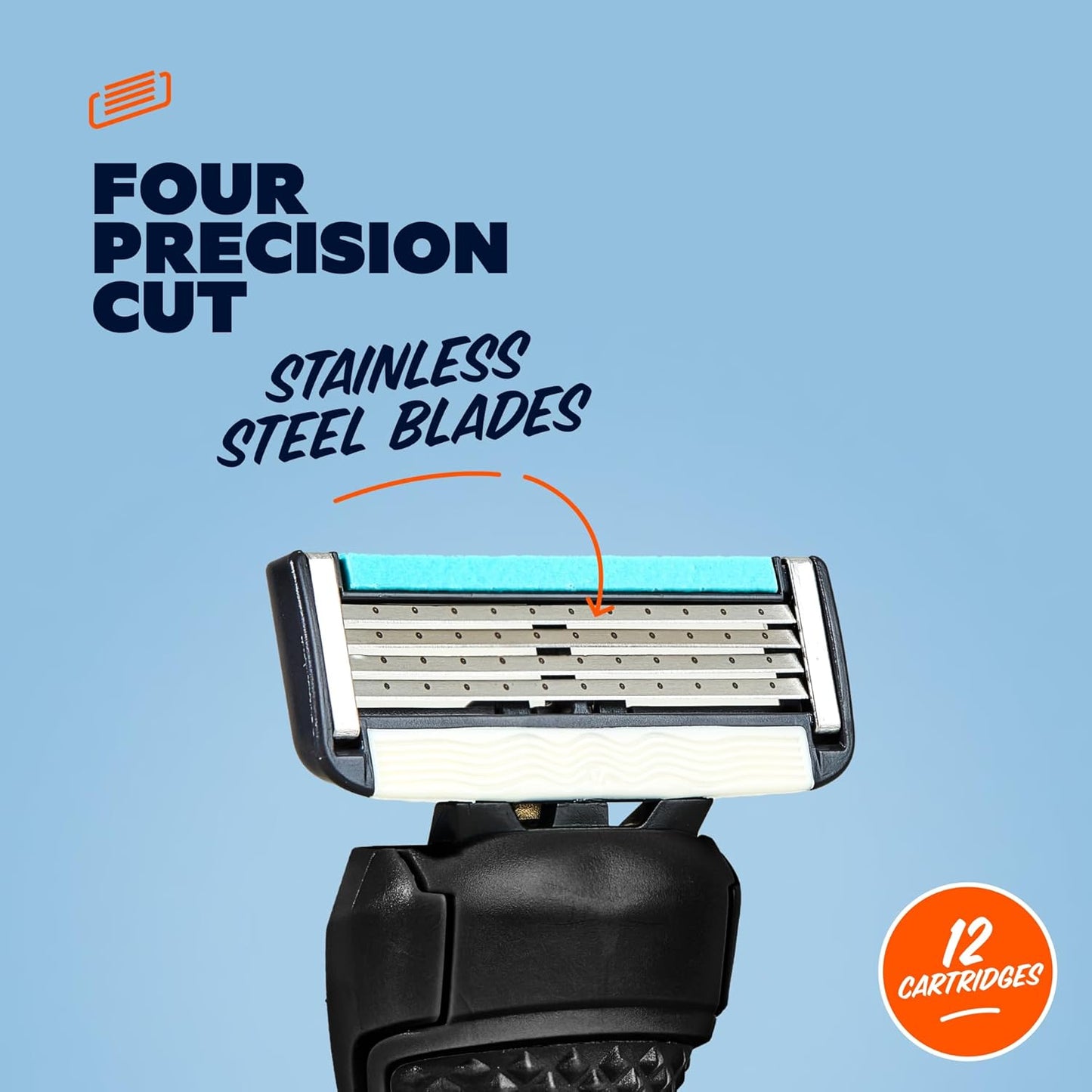 Dollar Shave Club | 4 Blade Razor Refills (12 Pack) | Swift Rinse Blades for Longer and Thicker Hair