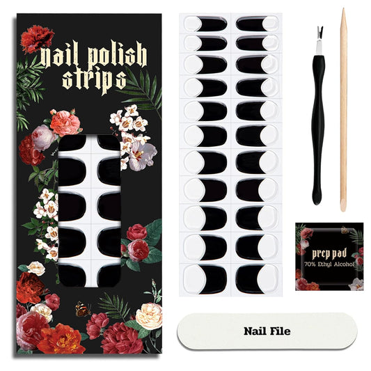 Nail Polish Strips - 22 Pcs Salon Quality Gel Nail Stickers - Long Lasting Wraps (Black Serenade)