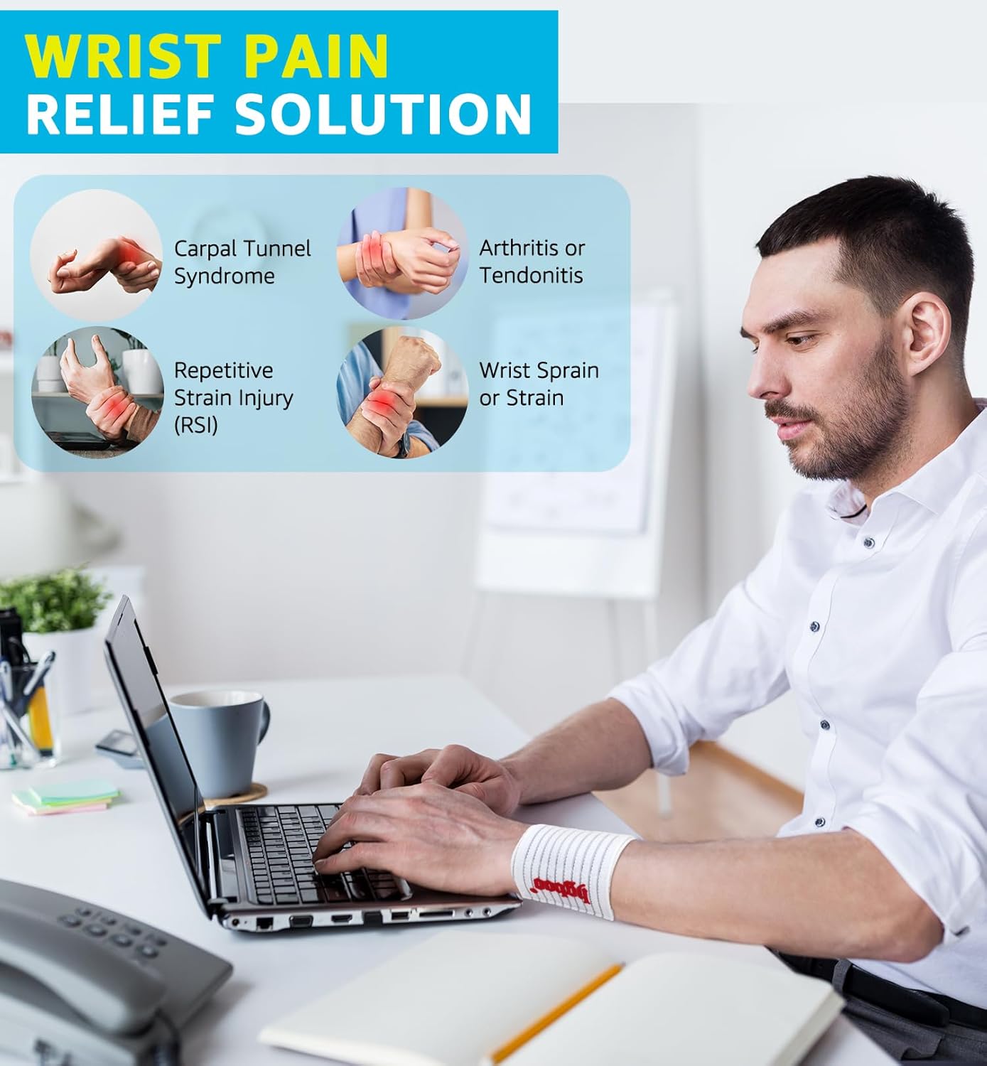 Compression Wrist Bands (2 PCS), High-Elastic Straps Wrist Wraps Wrist Brace for Sports Weightlifting Tennis Basketball Tendonitis Carpal Tunnel Arthritis - Breathable Fabric (White)