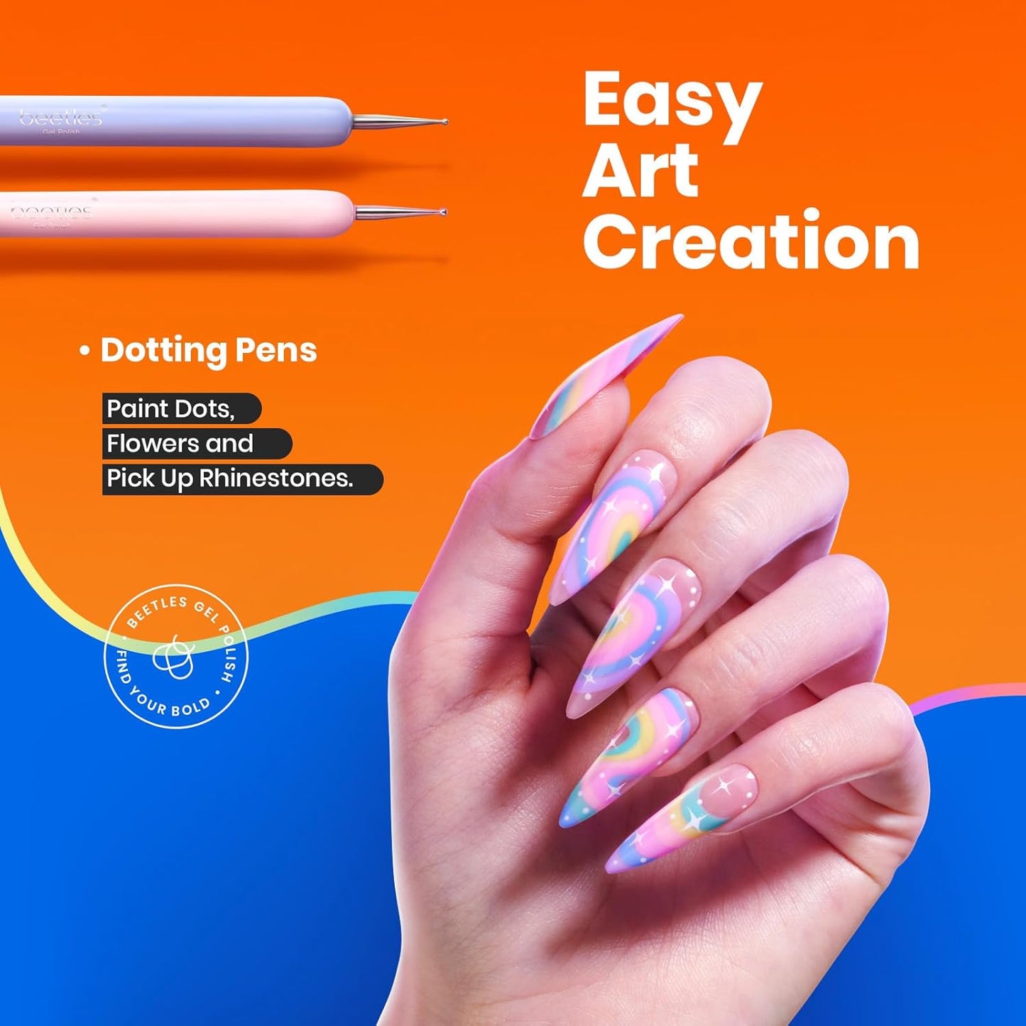 Beetles Gel Polish Nail Art Brushes, 6 Pcs Fingernail Art Design Pens, Wood Alloy Handle, Dotting Pen Clean Up Liner French Nail Brush Set, DIY Manicure Tools Gift for Women