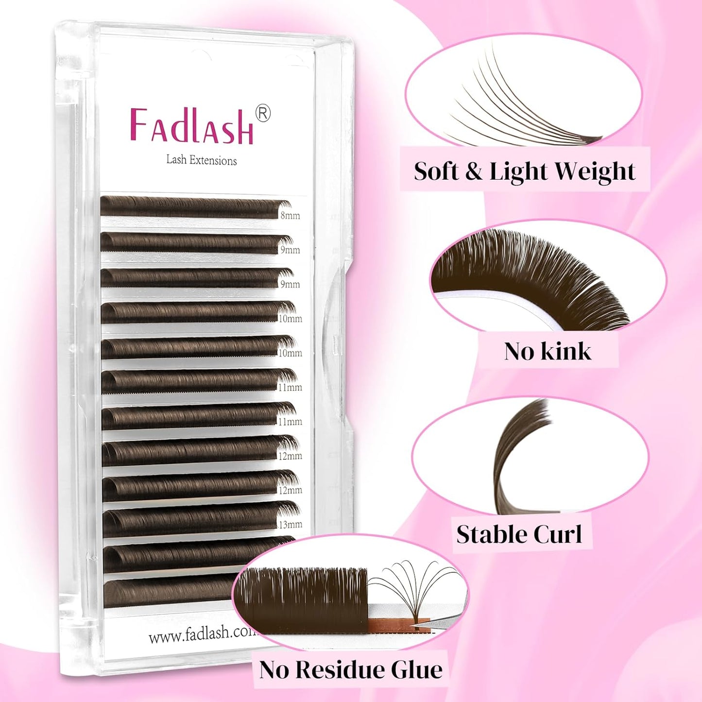 FADLASH Colored Lash Extensions Dark Brown Lash Extension Easy Fan Volume Lashes C/D Curl Volume Eyelash Extensions 0.07 Self Fanning Eyelash Extension Supplies (Dark Brown-0.07D, 8-14mm)