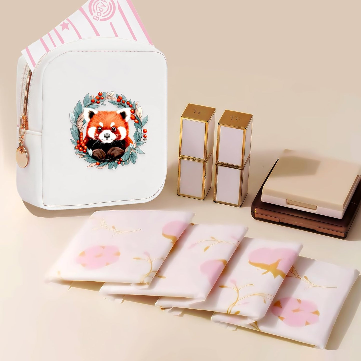Red Panda Mini Makeup Bag, Red Panda Gift For Women Girls, Cute Portable Zipper Pouch Cosmetic Bag For Teen Girls Kids, Small Storage Bag For Sanitary Pad, Period napkin bag!