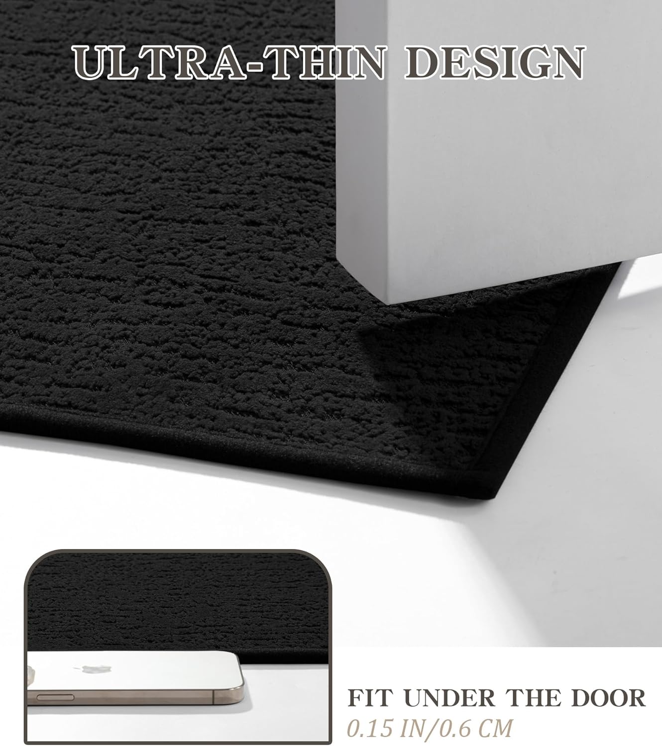 chakme Bathroom Rugs Mat 59x24, Ultra Thin Non Slip Bath Mat Quick Dry Absorbent Bath Mat for Bathroom Floor, (Black, 59"x24")
