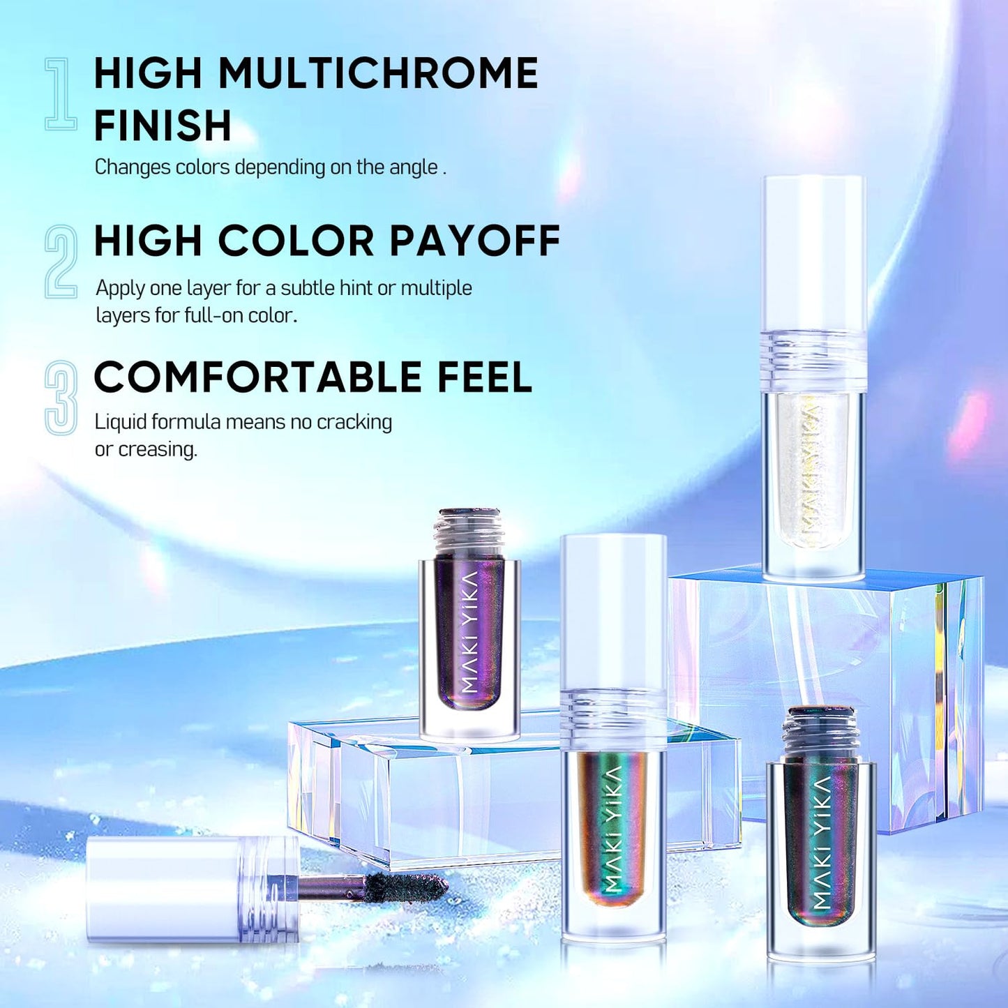 MAKI YIKA Glitter Eyeshadow Gold Liquid Multichrome Eyeshadows Long Lasting, Metallic Chameleon Eye Shadow Smudgeproof Holographic Eye Topper Glitters (#9 Ember)