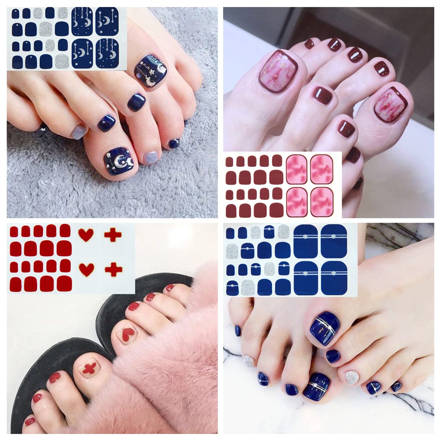 DANNEASY 30 Sheets Toe Nail Stickers Toenail Polish Strips Full Nail Wraps for Women Self Adhesive Toe Nails Polish Stickers Gel Toenails Strips Manicure Sticker Nails Art Accessories with File