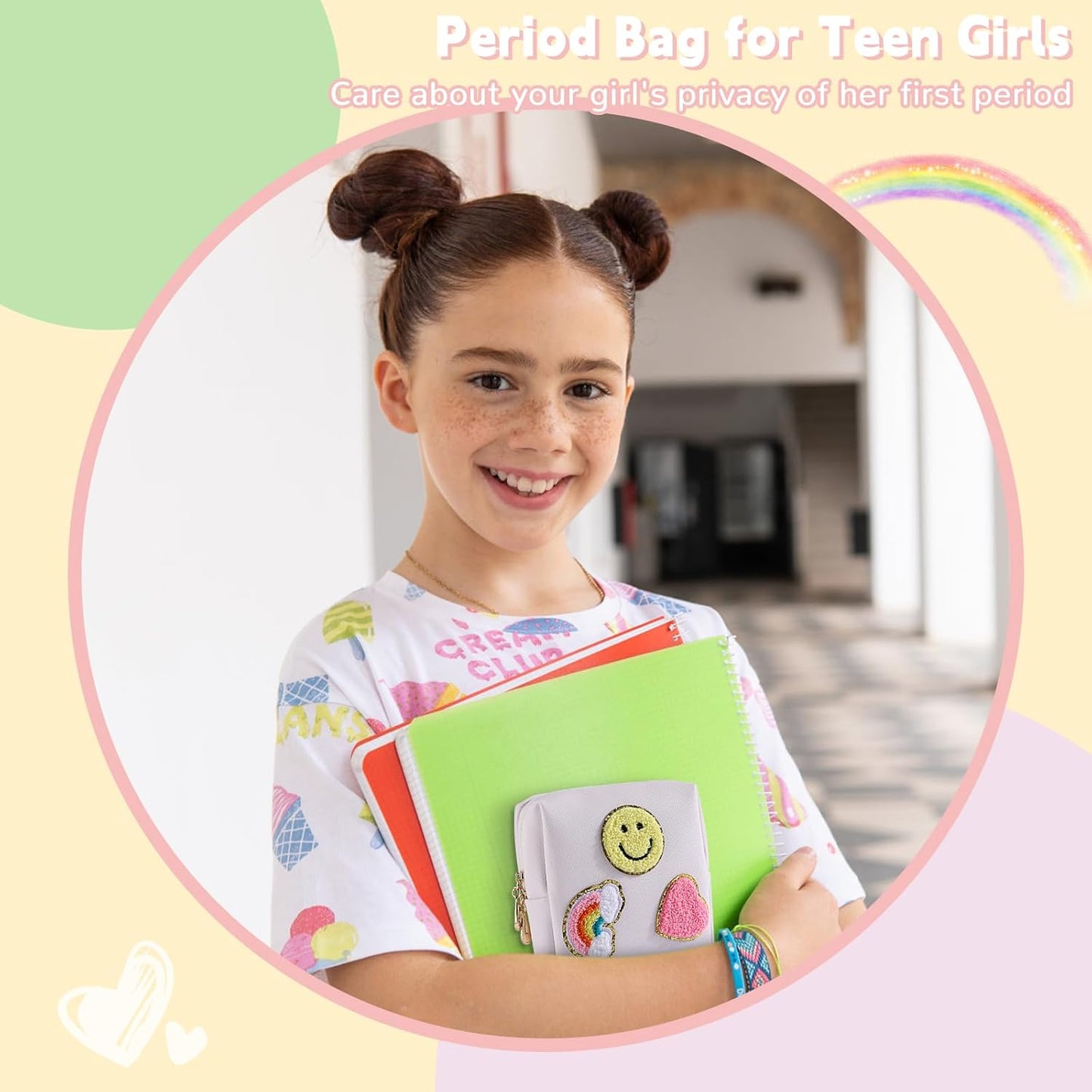 Period Bag for Teen Girls PU Leather Sanitary Pad Bags for Period Teen Period Pads Pouch for Panty Liners, Tampons, Menstrual Cup - Mint