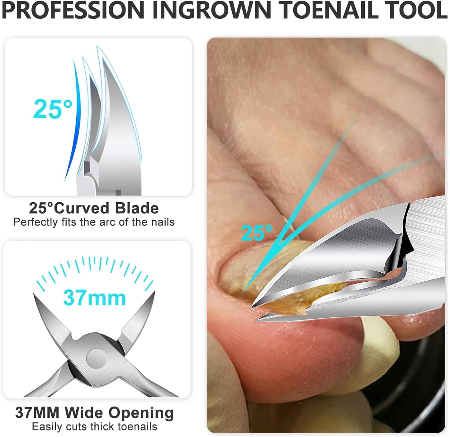 Toe Nail Clippers for Thick Nails - 5PCS Heavy Duty Toenail Clipper for Men, 37mm/16mm Wide Jaw Opening Nail Clippers