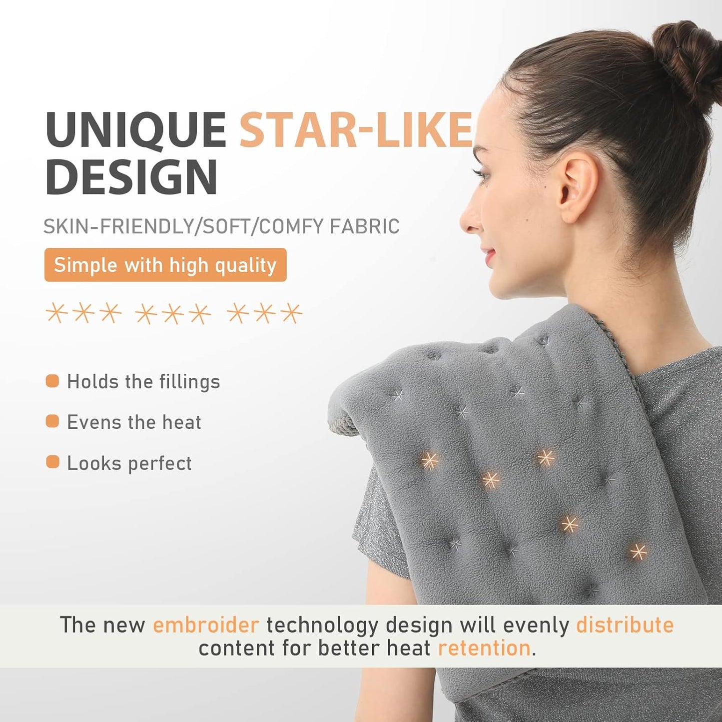 UNCN Wide Microwave Heating pad with Washable Cover 9.5 x 16in Microwavable Hot Pad for Neck Shoulder, Cramps, Back Cordless Warm Compress Weighted Moist Heat Pack for Aches, Unscented