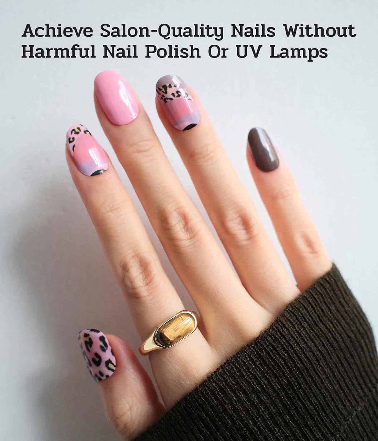 Nail Polish Strips - 22 Pcs Salon Quality Gel Nail Stickers - Long Lasting Wraps (Psychedelic Rock Pink Pattern)