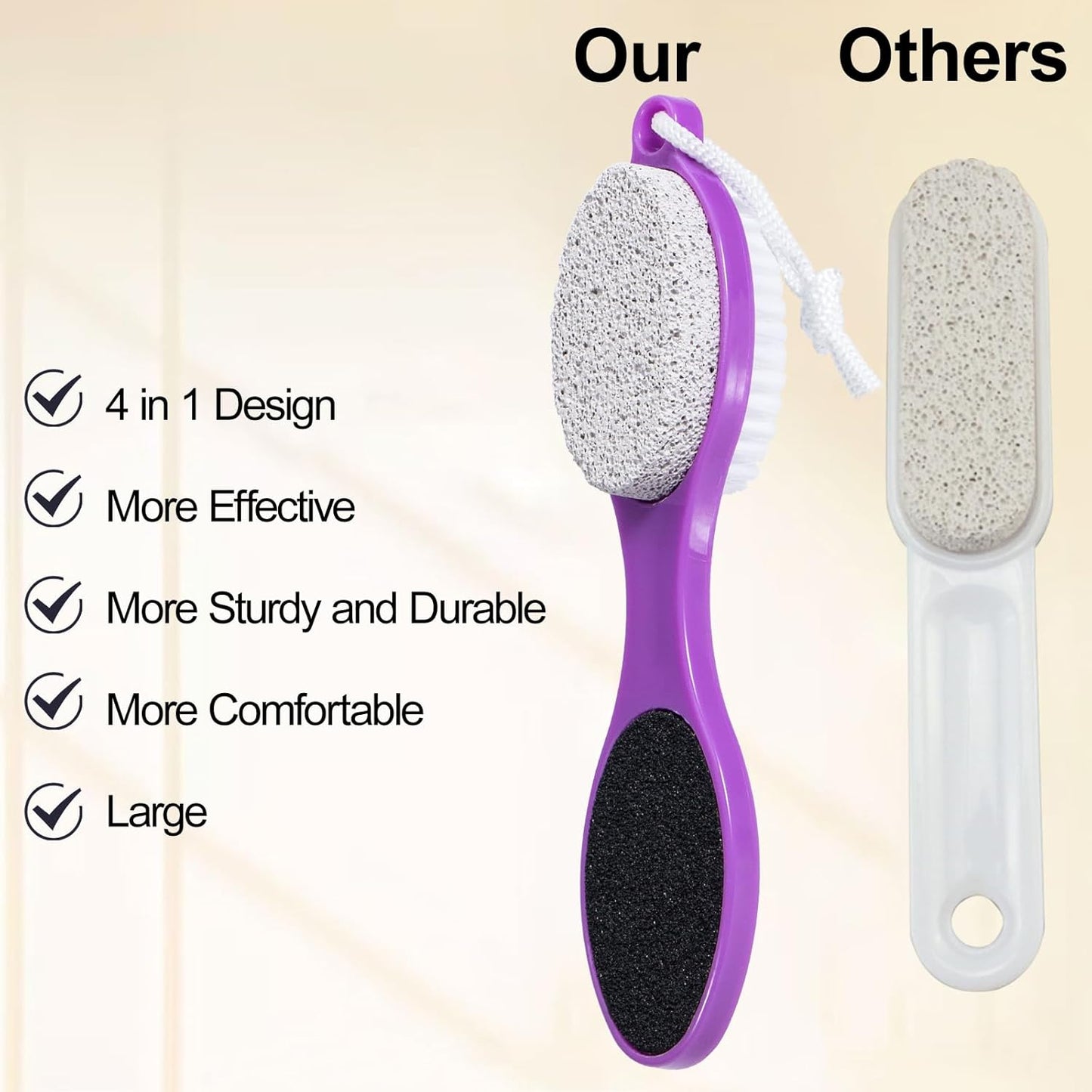 Pumice Stone Brush for Feet 4 in 1, Foot File Callus Remover, Foot Rasp and Sand Paper Pedicure Tools with Handle, Shower Foot Scrubber, Soft Smooth Feet for Home Foot Care,2 Pack