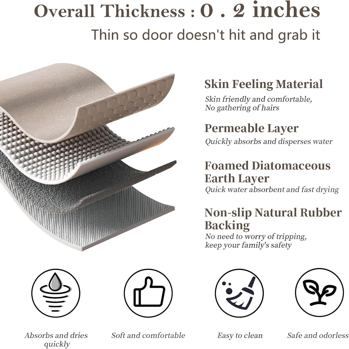 Diatomaceous Earth Bath mat Super Absorbent Bath Mat Non Slip Fast Drying Shower Rugs Stone Bath Mat for Bathroom Thin Bathroom Floor Mats Fit Under Door, Machine Washable, 15.7" x 23.6", Taupe