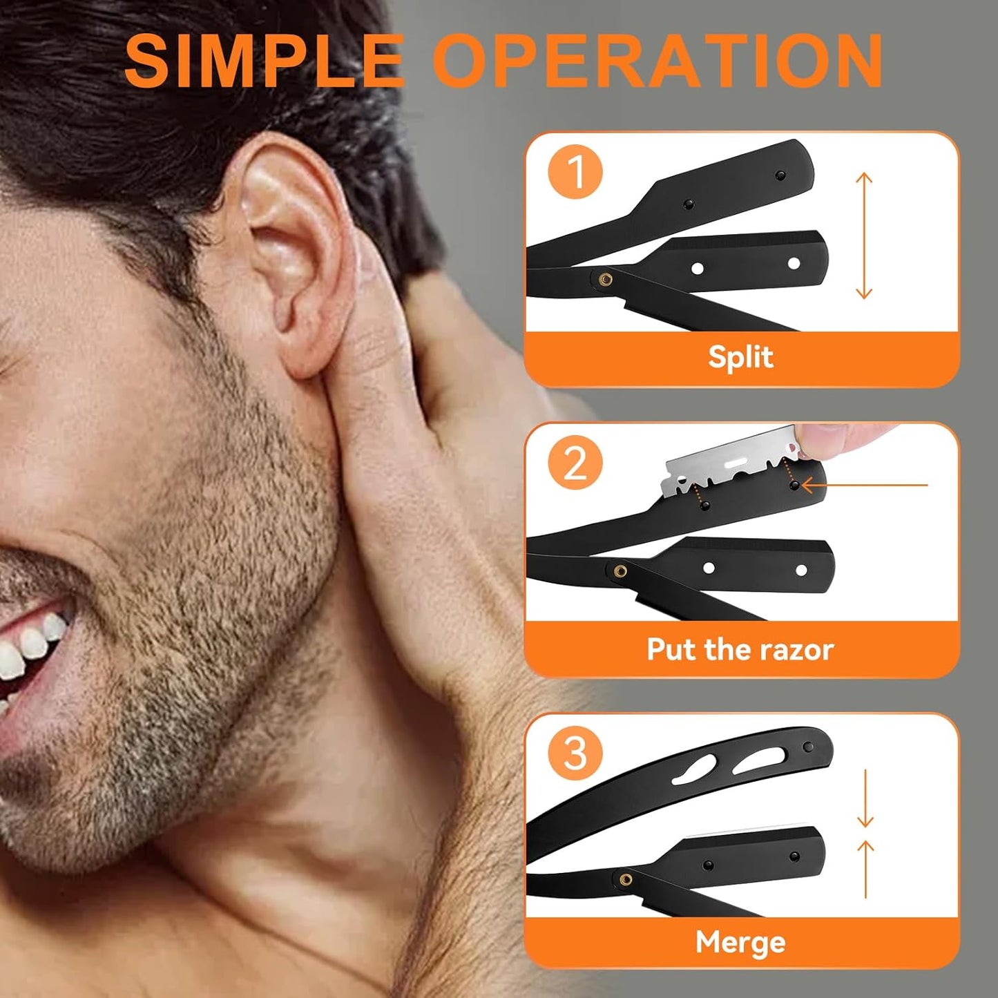 Straight Razor for Men, IKOCO Black Straight Edge Razor Kit with 20PCS Barber Shaving Blades, Leather Case, Scissor, Tweezer, Black