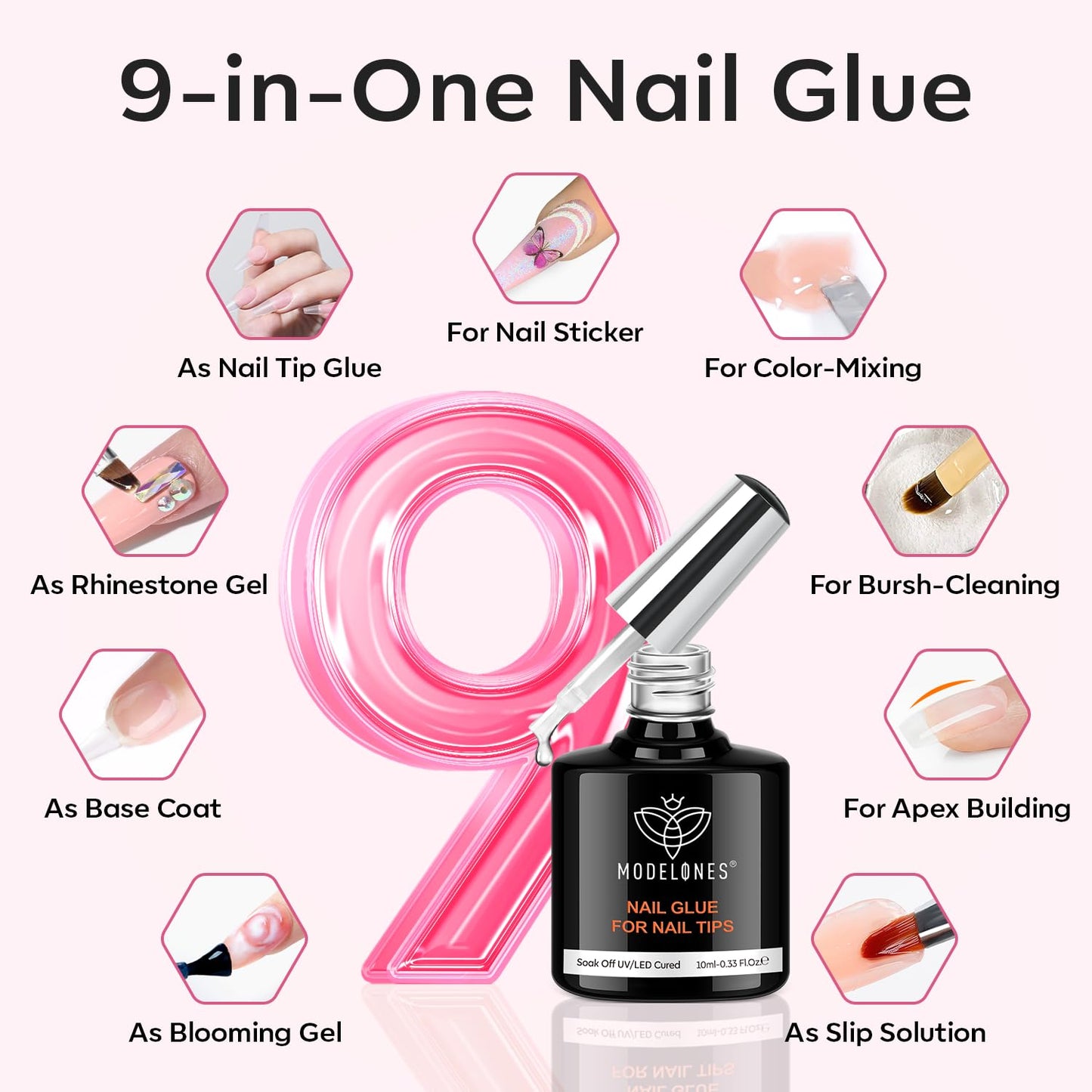 modelones Short Square Gel Nail Tips Kit, 9-in-One Nail Glue with Portable U V Lamp 216Pcs 12Sizes Pre-Etched Press ons Fake Acrylic Extension Kit DIY Salon Gift for Women