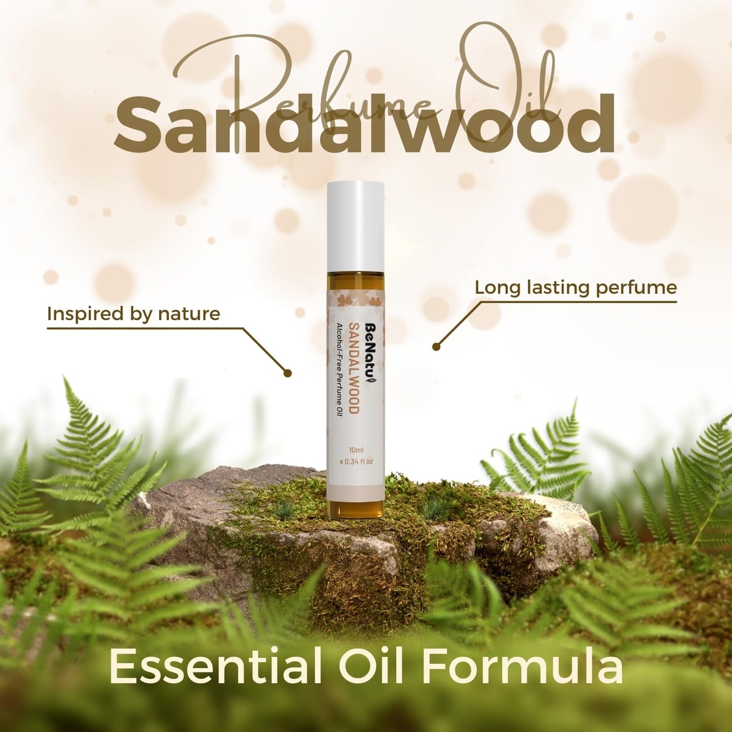 Sandalwood Perfume Oil Roll On for Women and Men, Alcohol Free Eau de Parfum,Travel Size Essential Oil Body Fragrance, Long Lasting, Leather Woody Scent, 10 ml