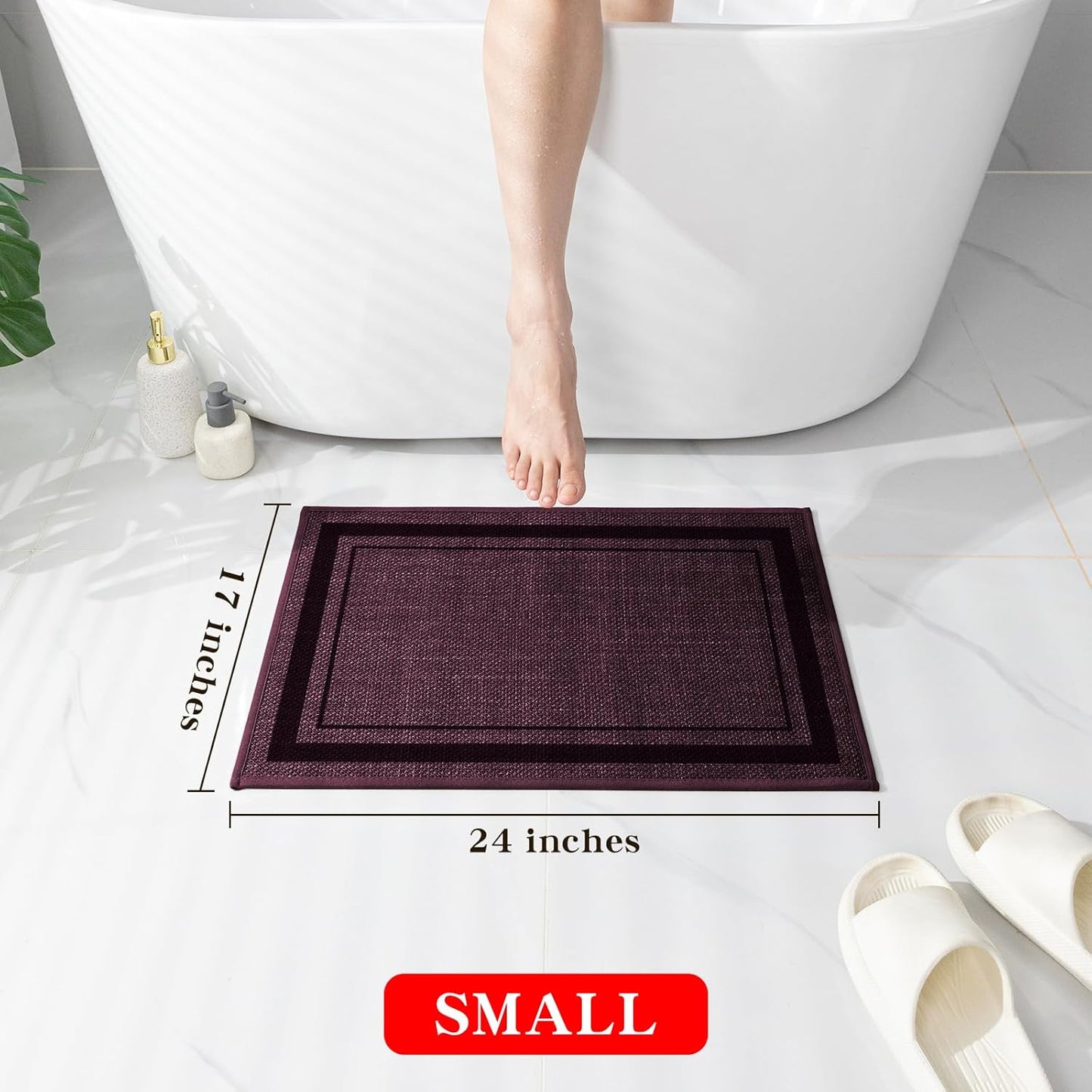 chakme Bathroom Rugs Mat 24x17, Ultra Thin Non Slip Bath Mat Small Quick Dry Absorbent Bath Mat for Bathroom Floor, (Dark Purple, 24"x17")