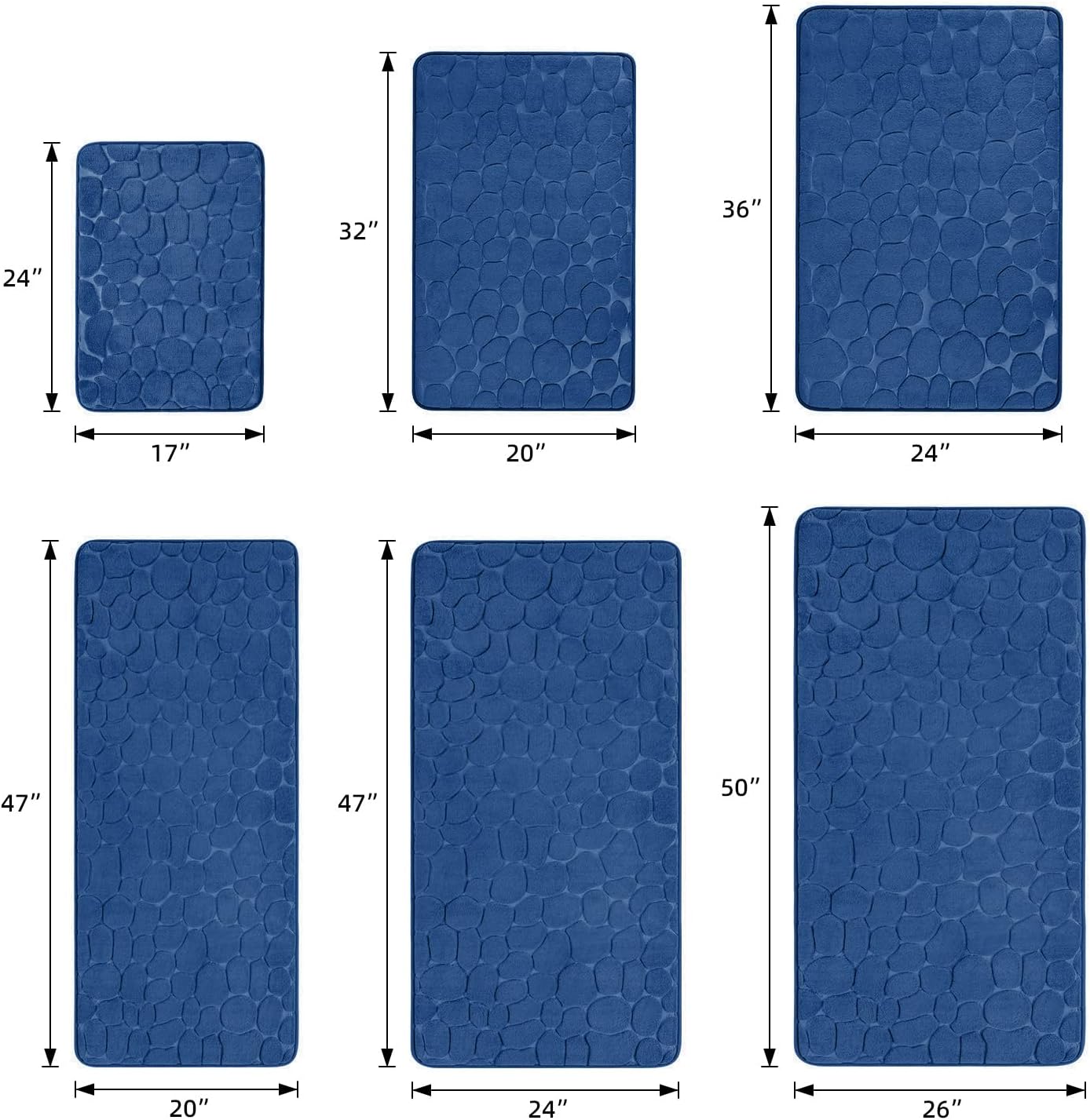 YIHOUSE Memory Foam Bath Mat Cobblestone Bathroom Rugs Super Water Absorbent Bath Mats for Bathroom Machine Washable Bath Rugs(20x32,Dark Blue)