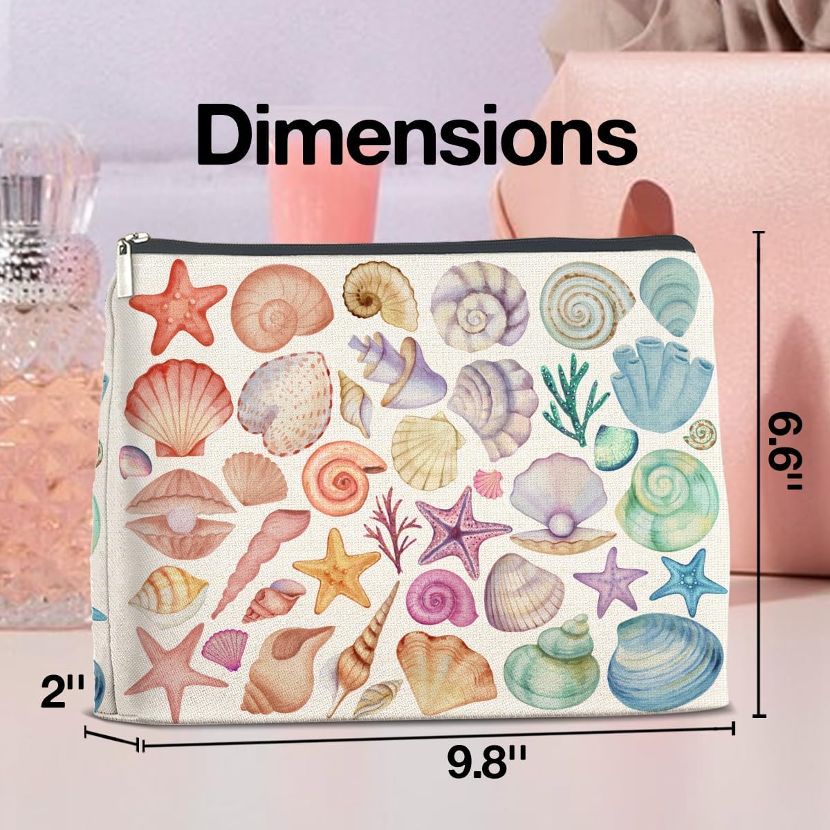 Colorful Ocean Seashell Starfish Makeup Bag Gifts for Women Beach Themed Seashell Cosmetic Bag Zipper Pouch