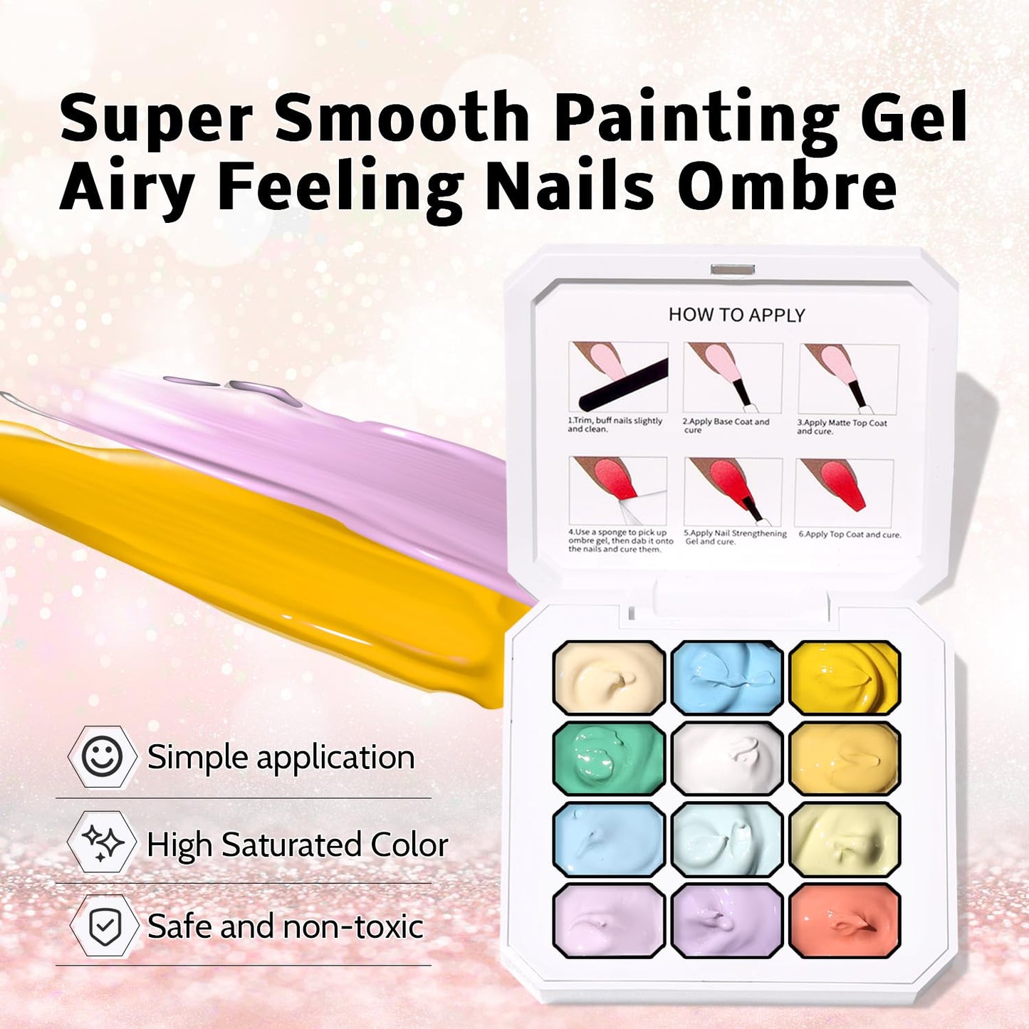 Sponge Pat Paint Nail Gel, Ombre Nails Gradient Gel Nail Blush Blooming Aura Nails Drawing Stripper Floral Painting DIY Nail Art, No Wipe, UV/LED Curing (12 Colors A)