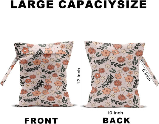 2Pcs Floral Print Wet Bags, Wet Dry Bag Reusable for Swimsuit, Travel, Diapers, Pool, Beach, Dirty Yoga Gym Clothes, Toiletries, Makeup Bag, Zipper Pouch Waterproof Birthday Christmas Gifts