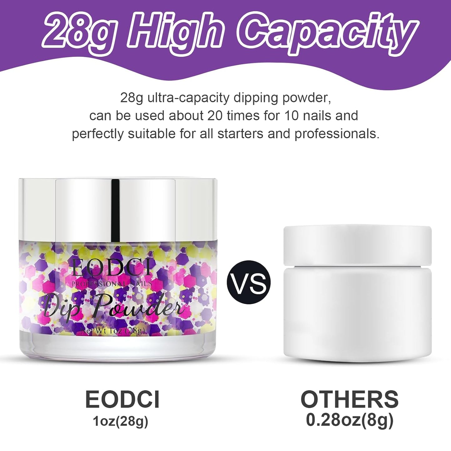 Dip Powder For Nails - Purple Pink Lime Green Hexagon Sequins - No Lamp Curing - Long Lasting Colors - Nail Art Starter Manicure DIY At Home - 1oz