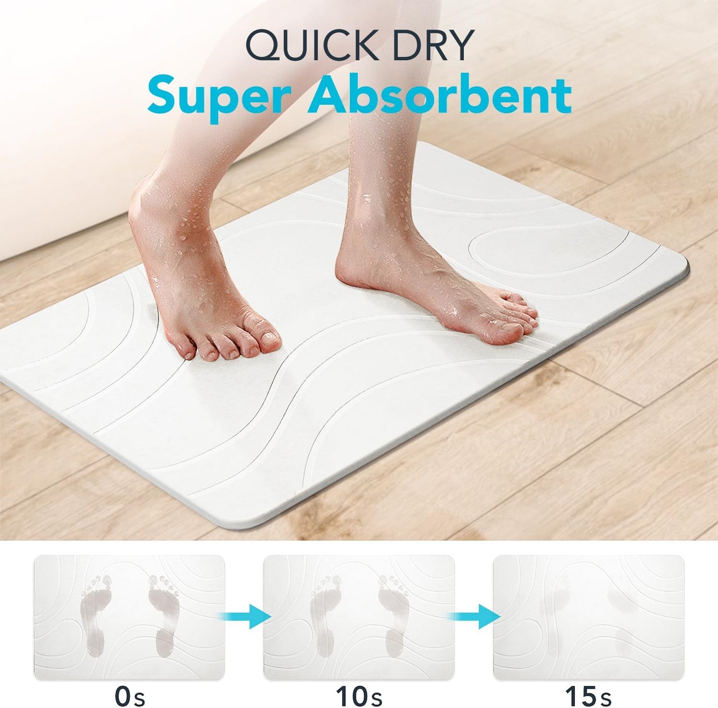 Stone Bath Mat for Bathroom, Quick Dry Diatomaceous Earth Stone Drying Bath Mat, Magic Non Slip Bathroom Shower Floor Mat Modernized Water Absorbing Diatomite White