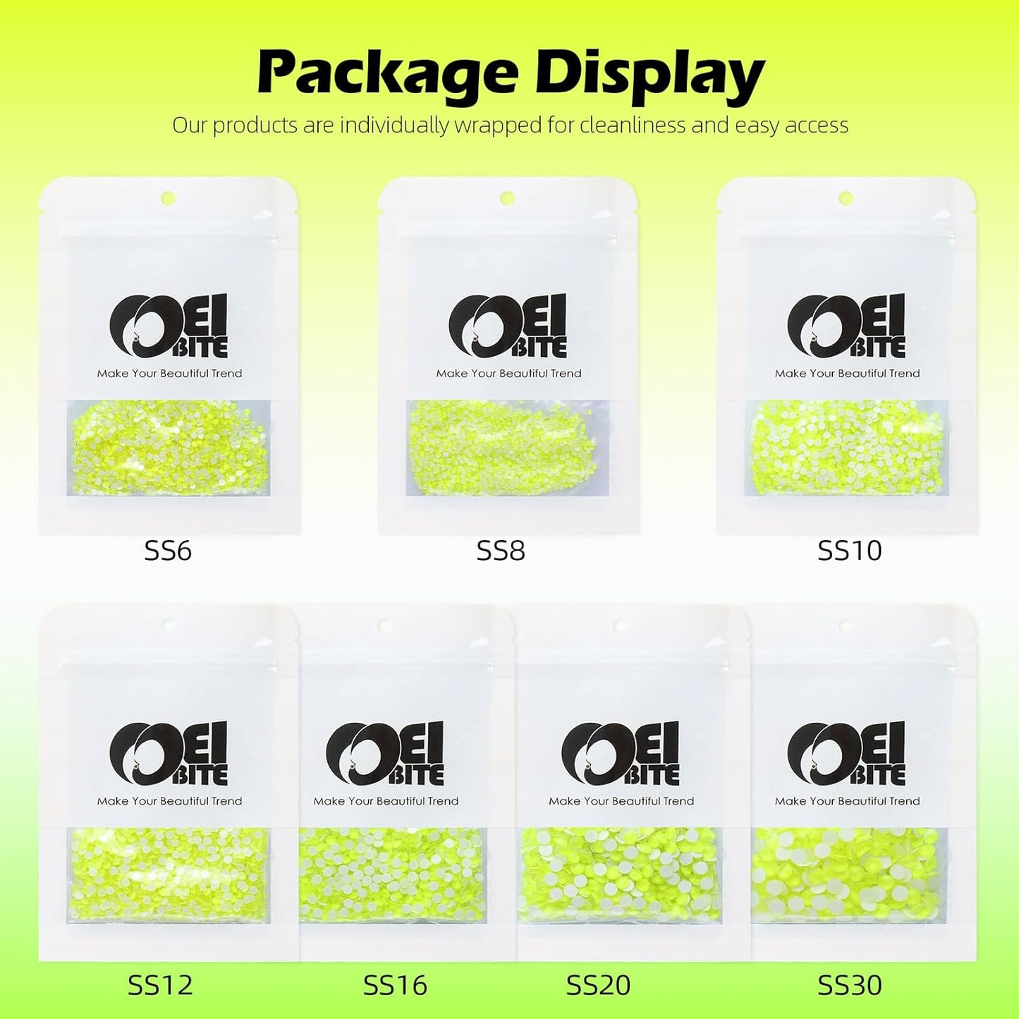 Neon Yellow Flatback Rhinestones, Glass Rhinestones for Nail Art and Craft, Glue Fix, Loose Crystal Gemstones(Neon Yellow, SS8, 1440pcs, 2.3-2.5mm)